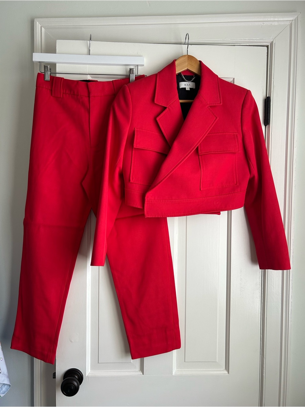 A. L. C red cropped pant suit